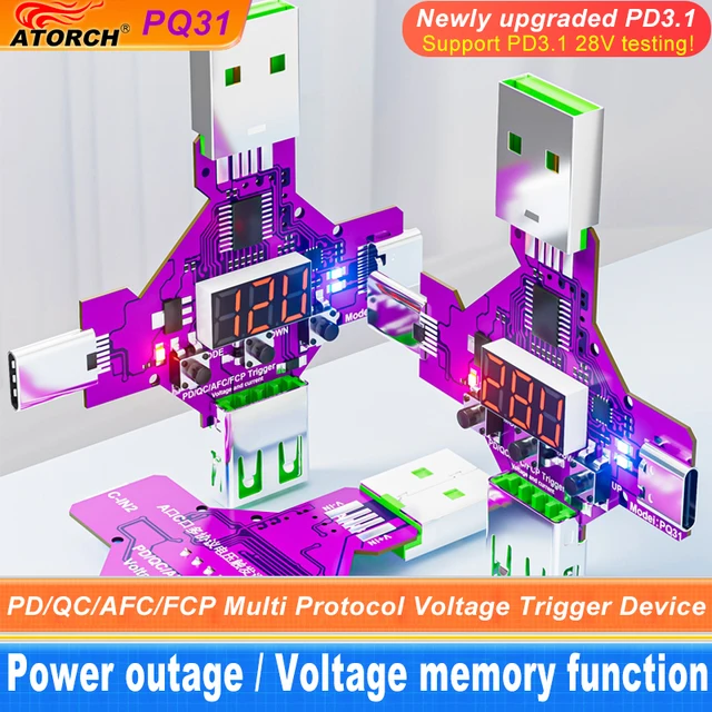 ATORCH 2 IN 1 PD3.1 28V szybki protokół ładowania wyzwalacz woltomierz Qualcomm QC PD 5V 9V 12V 15V 20V wyzwalacz detektor napięcia