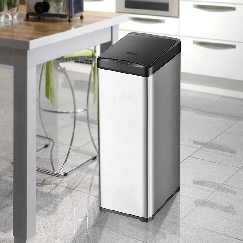 Intelligent Smart Induction Trash Can 50L Livingroom Stainless Steel Commercial Large Size Simple Hotel Office Factory Bin