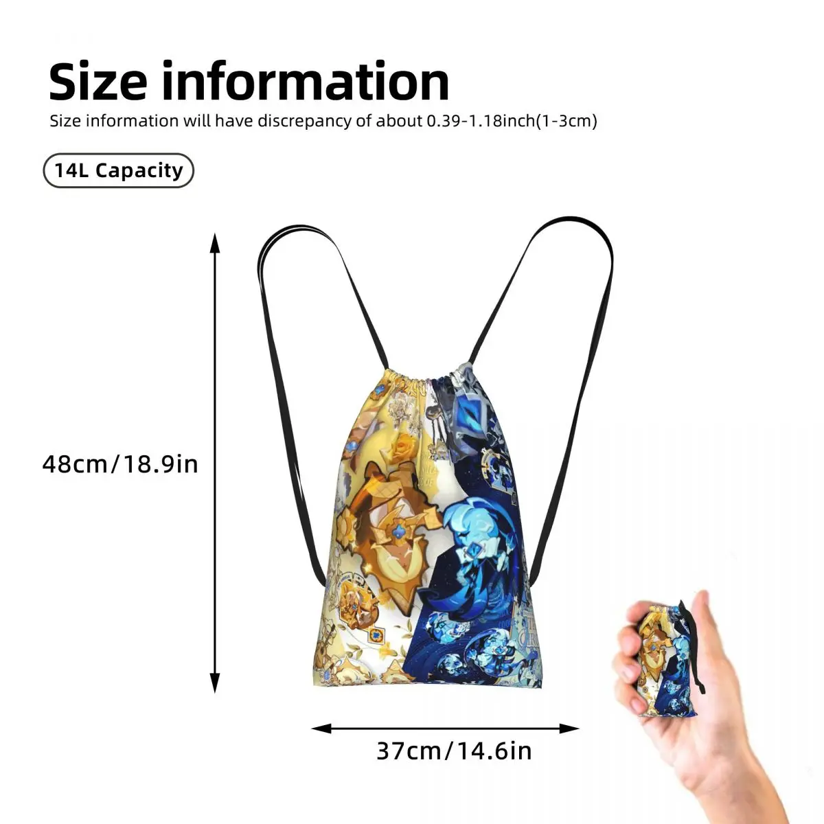 Shadow Milk Cookie Run Kingdom Cute Cartoon Anime Drawstring Backpack Sports Gym Bag Portable Travel Drawstring Bag Men Women