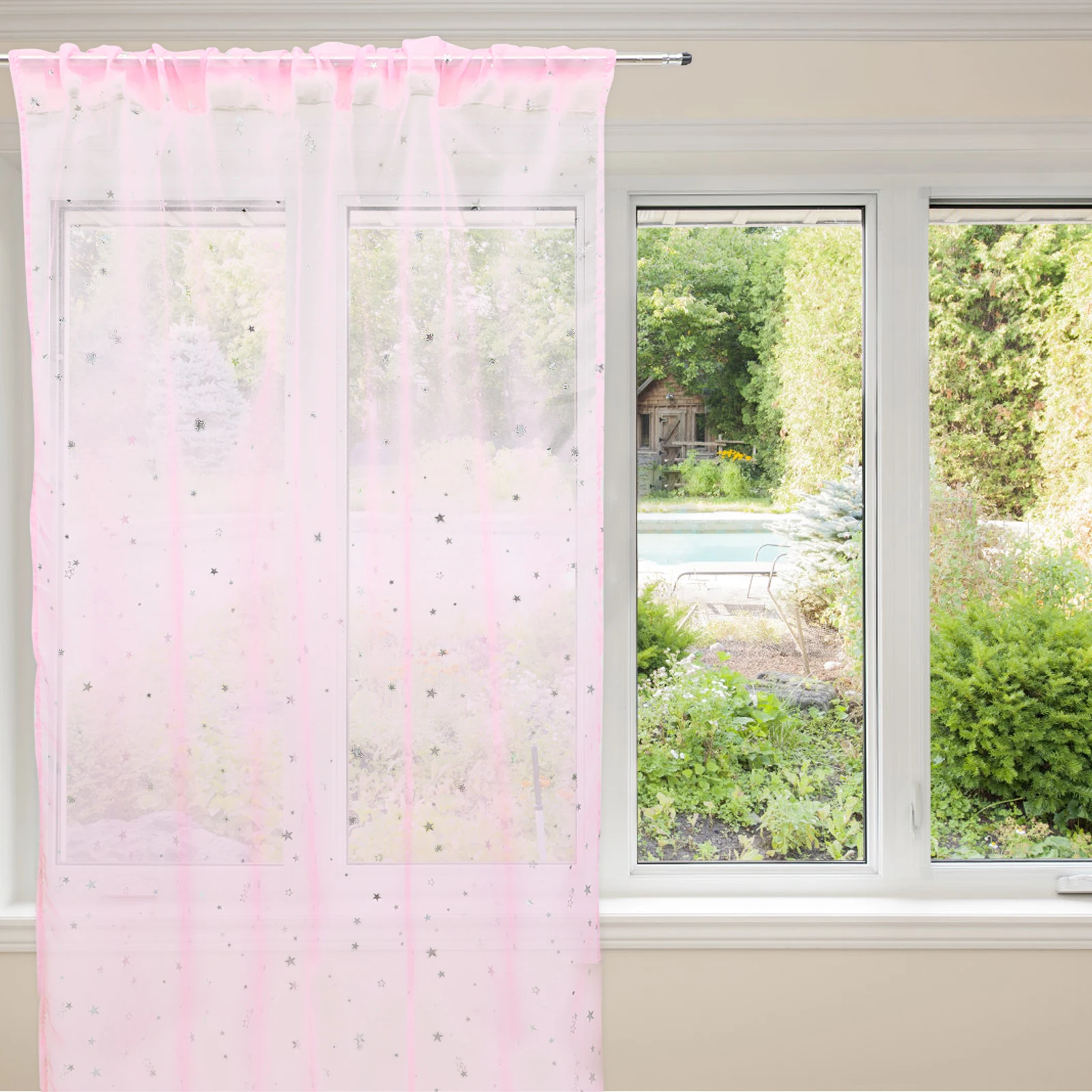 

Window Sheer 100x270cm Pink Rod Pocket Light Filtering Privacy Decor for Living Room Bedroom Window Drape Kitchen