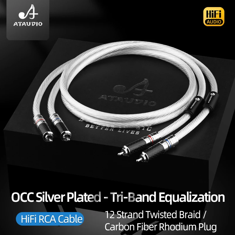 HiFi RCA Audio Cable 12 Strands  OCC Silver Plated Wire With Locking Carbon Fiber RCA Plug Cable HiFi 2RCA to 2RCA Cable