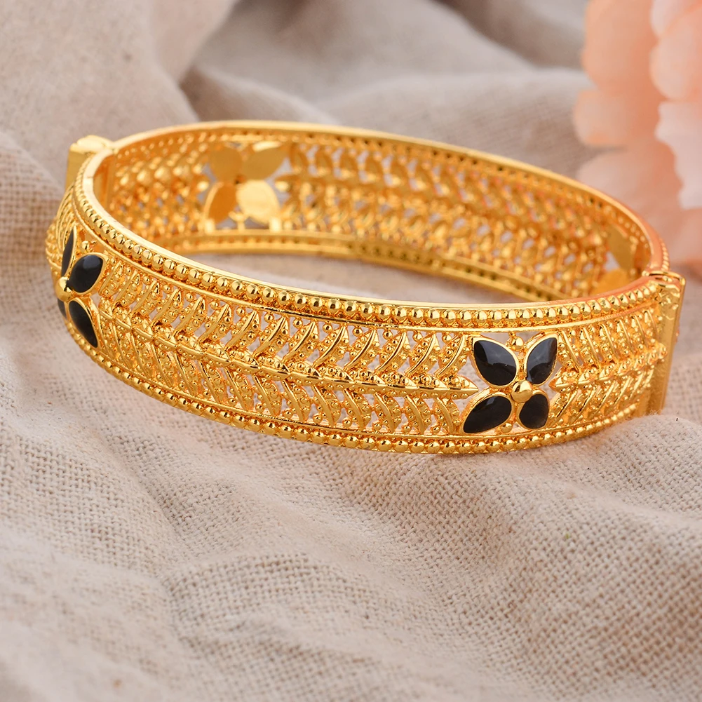 1 Stück 24K Goldfarbene Armreifen Arabische Äthiopische Nigerianische Bankett-Hochzeits-Armbänder Party-Choker Kupferschmuck Geschenke – Detail 14