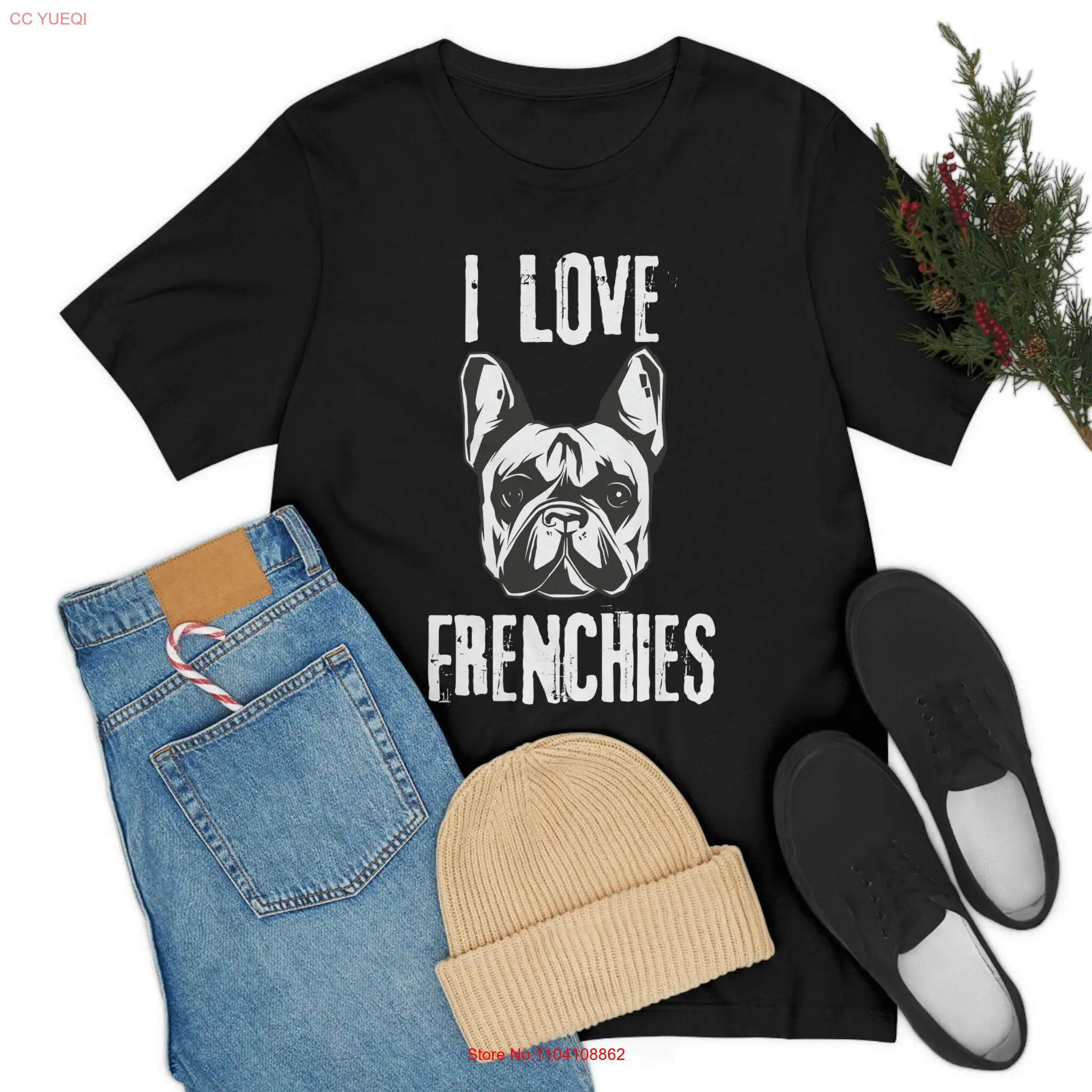 

Футболка с французским бульдогом, 100, хлопок, для взрослых, I Love Frenchies, с длинными или короткими рукавами