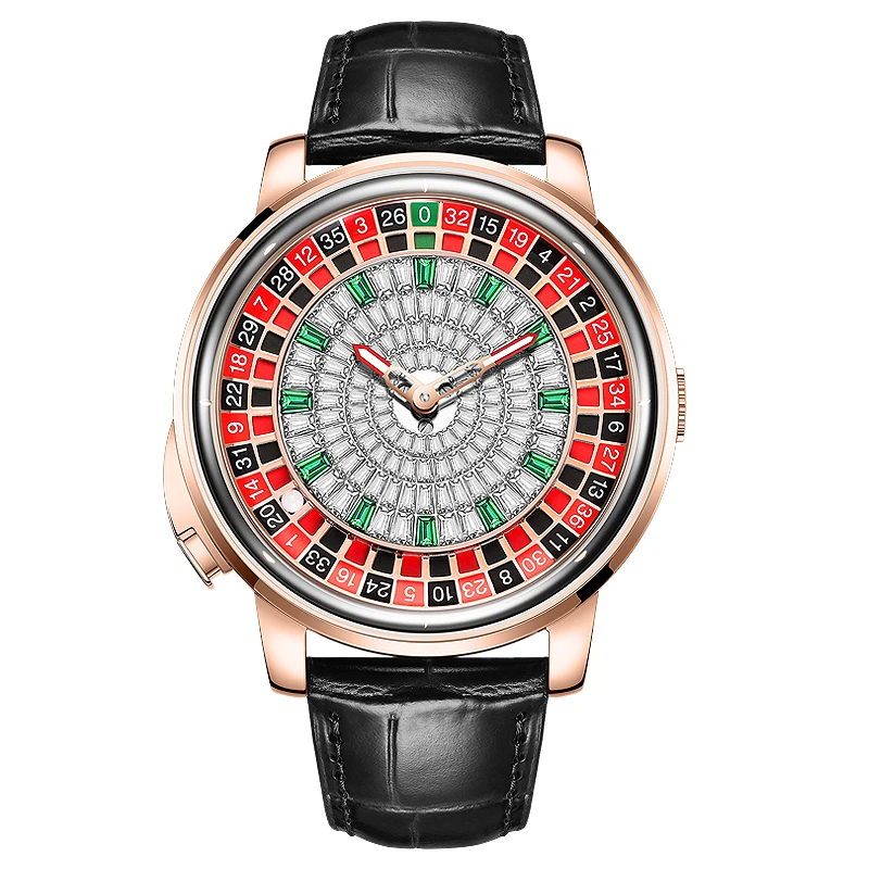 HANBORO Men Automatic Watch 43mm Mechanical Wristwatch One Clicke Play Roulette Game 118pcs Crystal Dial Sapphire Luminous