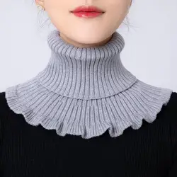Winter Warm Elastic Knitted Neck Collars Knit Wool False Collar Ruffles Scarf Solid Color Detachable Fashion Women Fake Collar
