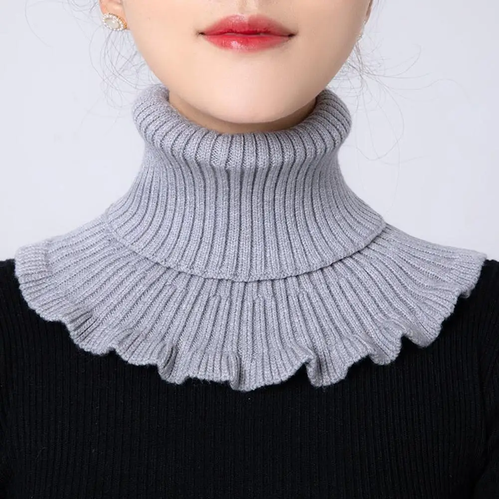 Winter Warm Elastic Knitted Neck Collars Knit Wool False Collar Ruffles Scarf Solid Color Detachable Fashion Women Fake Collar
