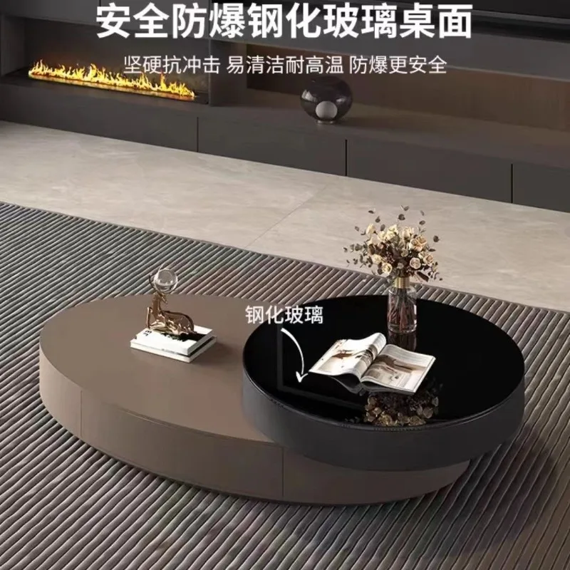 Italian-style minimalist oval coffee table, light luxury modern, rotating for living room upper and lower levels, home use