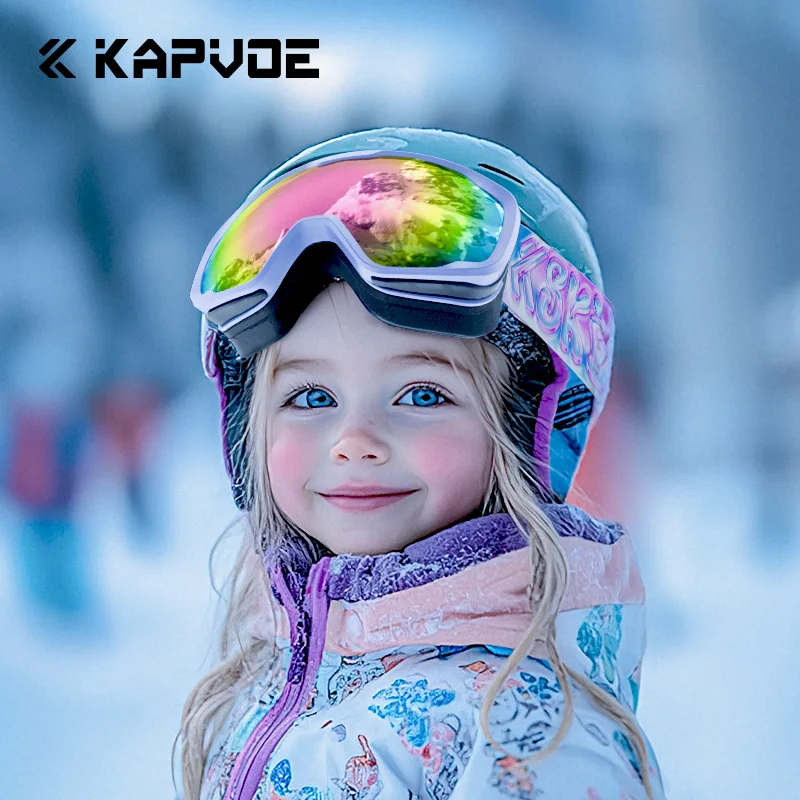 KAPVOE Kids Ski Goggles 4-15 years old Professional Anti-fog Child Snowboard Goggles Double UV400 Kids Skiing Mask Glasses