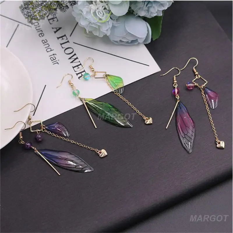 Handmade Fairy Simulation Wing Earrings Long Butterfly Foil Rhinestone Drop Earrings Romantic Female Jewelry Gifts