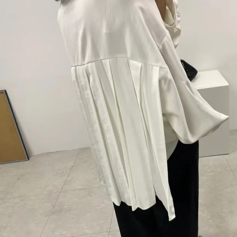 Komiyama Korean Chic Back Pleated Design Blusas Mujer Loose Casual Shirts Blouses Lapel Long Sleeve Tops Spring New Shirt