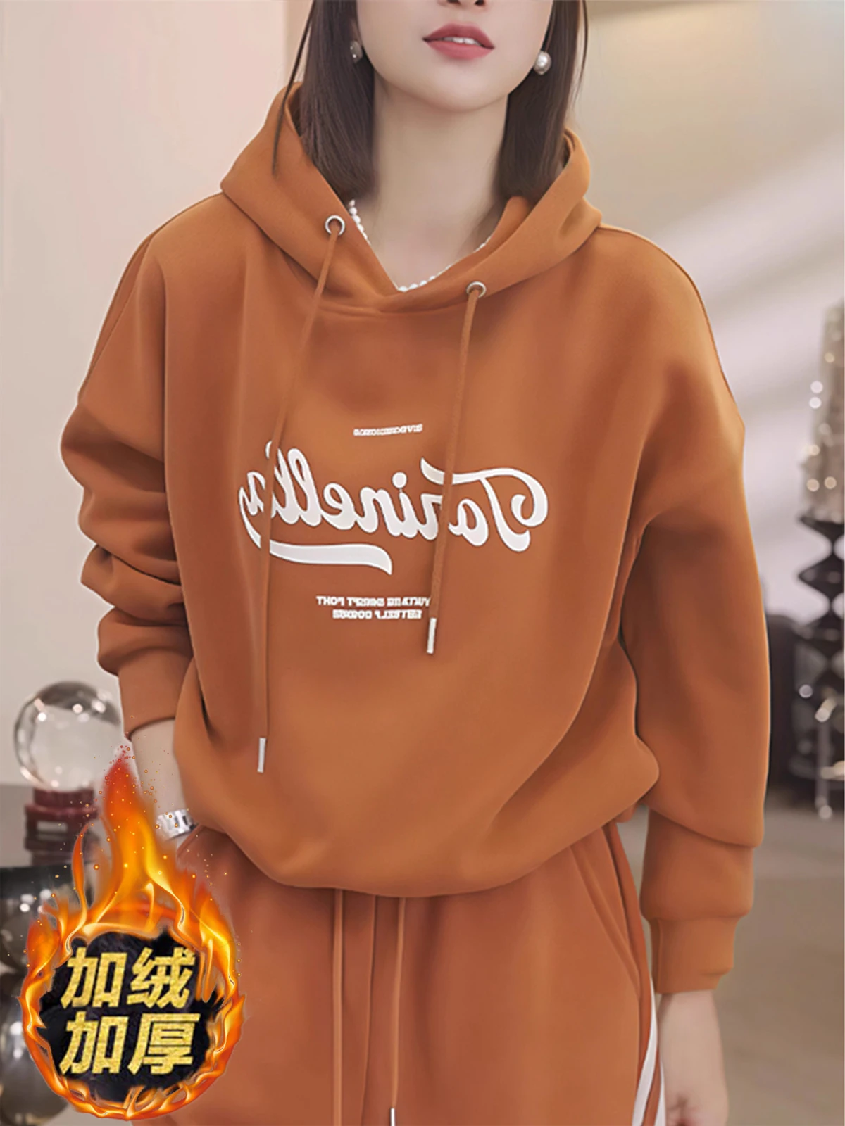 

Loose Fit Hoodie Long Sve Thiened Sweatirt Korean Sle Women's Autumn Winter New Faion Warm Trendy Pullover Hoodie