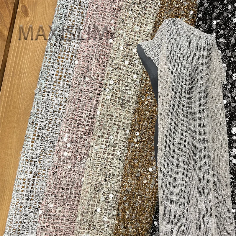 

New Mesh Embroidery 5MM Crystal Sequin Fabric Fashion Dress Stage Performance Clothing DIY Sequin Embroidery Fabric Width 125CM