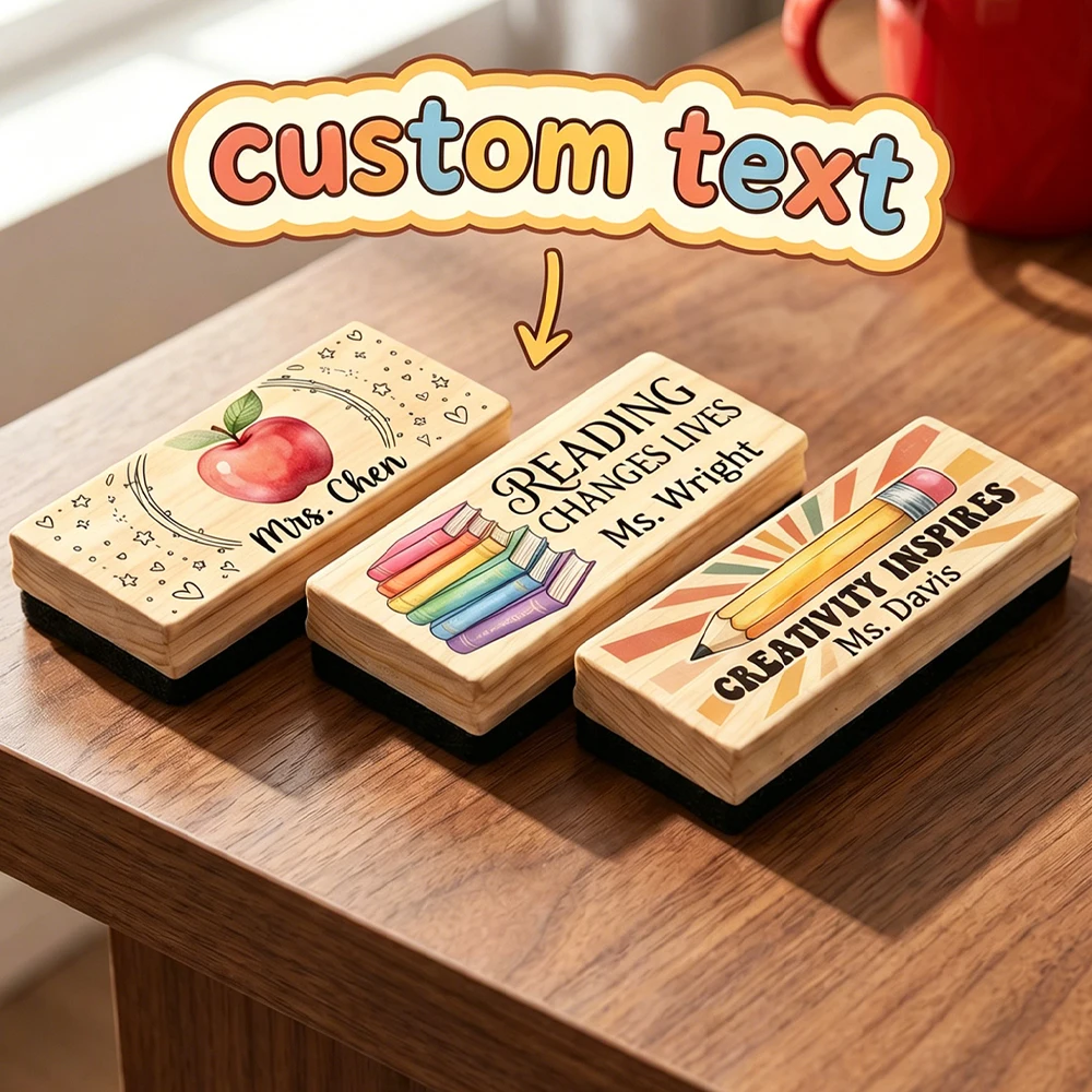 Custom Educator Name Wooden Whiteboard Eraser,Portable Rectangular Shape,Decorative Classroom Supply,New School Year Present
