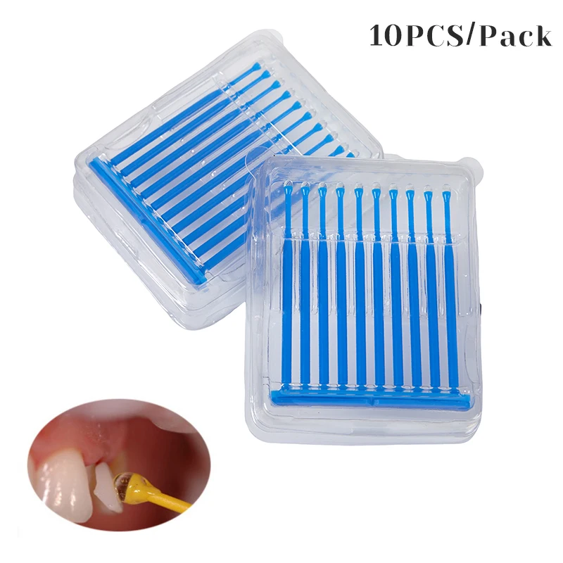 Aplicador Dental desechable, Punta adhesiva para corona de dientes, chapa de porcelana, materiales dentales, aplique de cepillo, 10 unids/lote por caja