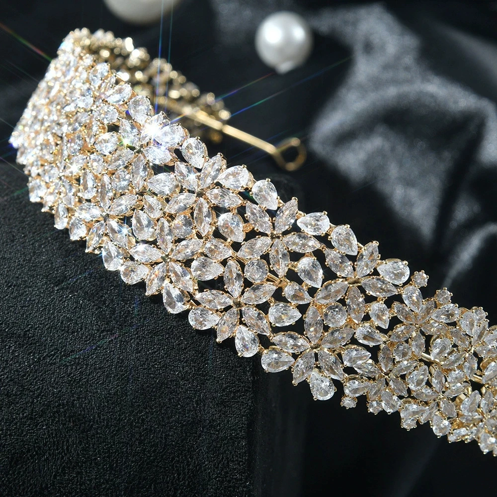 Bandeau de mariée en Zircon coréen, couronne de cheveux entièrement en diamant pour mariage, accessoire de cheveux haut de gamme à la mode pour fête d'anniversaire