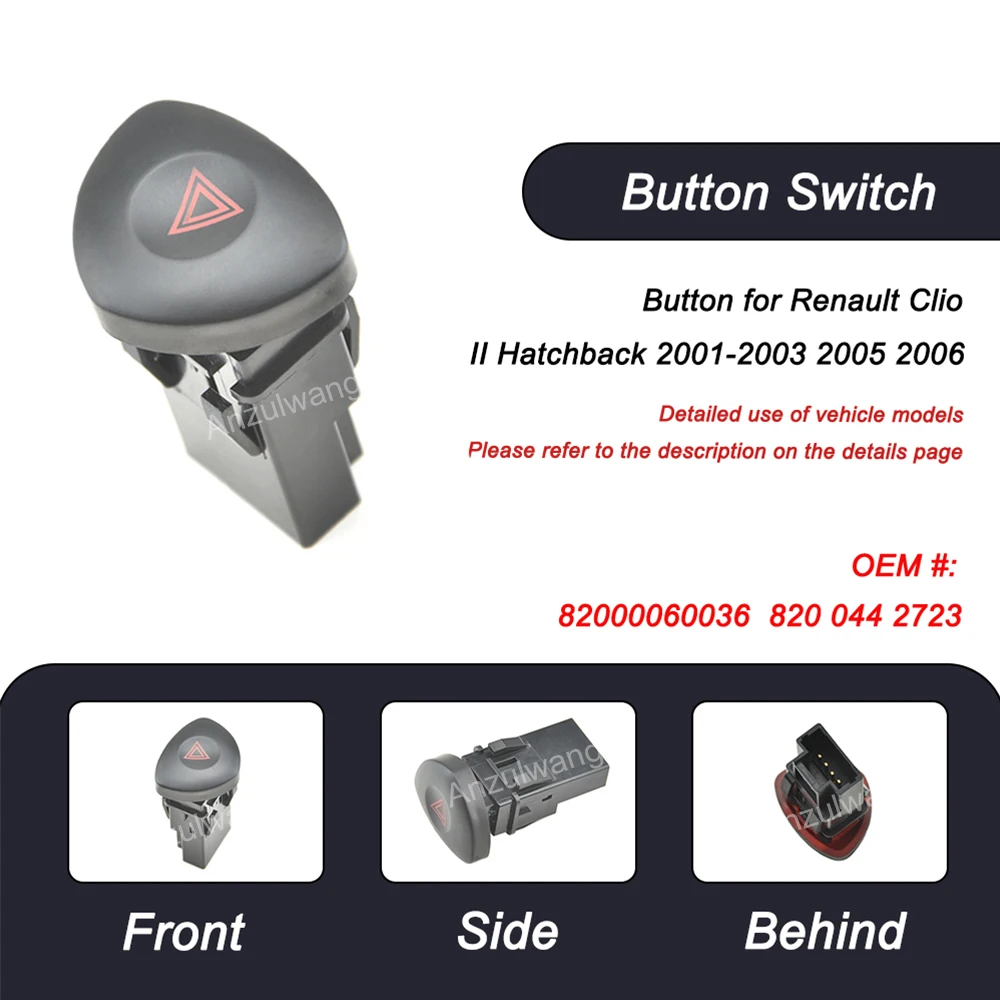 Emergency Hazard Lights Warning Switch Button Replace For Renault Clio II Hatchback 2001-2003 2005 2006 8200442723 82000060036