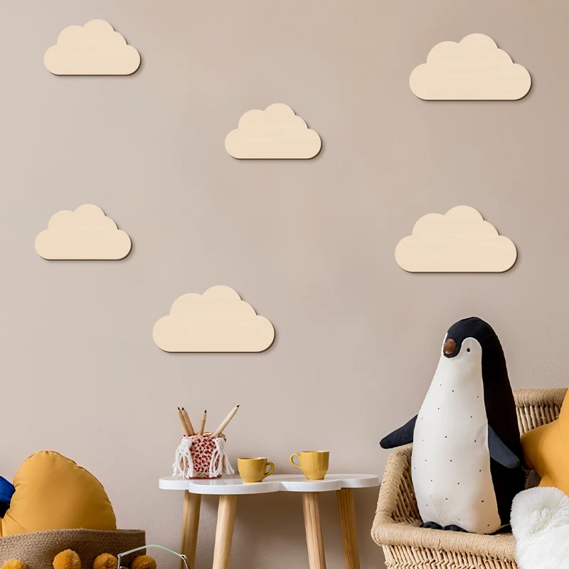 6 uds pegatina de pared de nube decoración de pared de nubes de madera decoración de pared reutilizable para dormitorio decoración de pared de habitación de niños