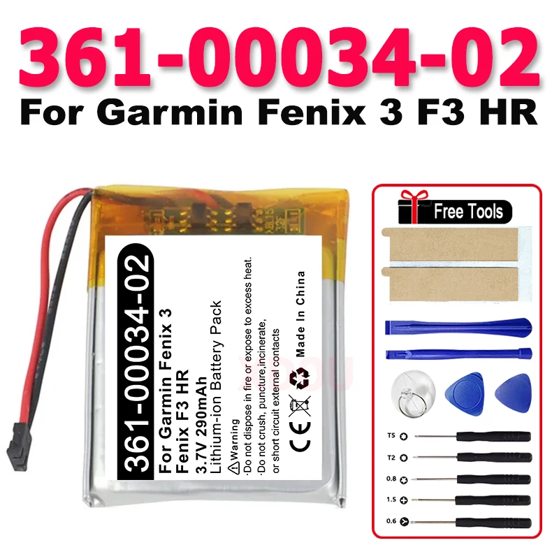 

361-00034-02 Сменный аккумулятор для часов Garmin Fenix 3 Fenix3 F3 HR GPS спортивные часы 290 мАч + бесплатные инструменты