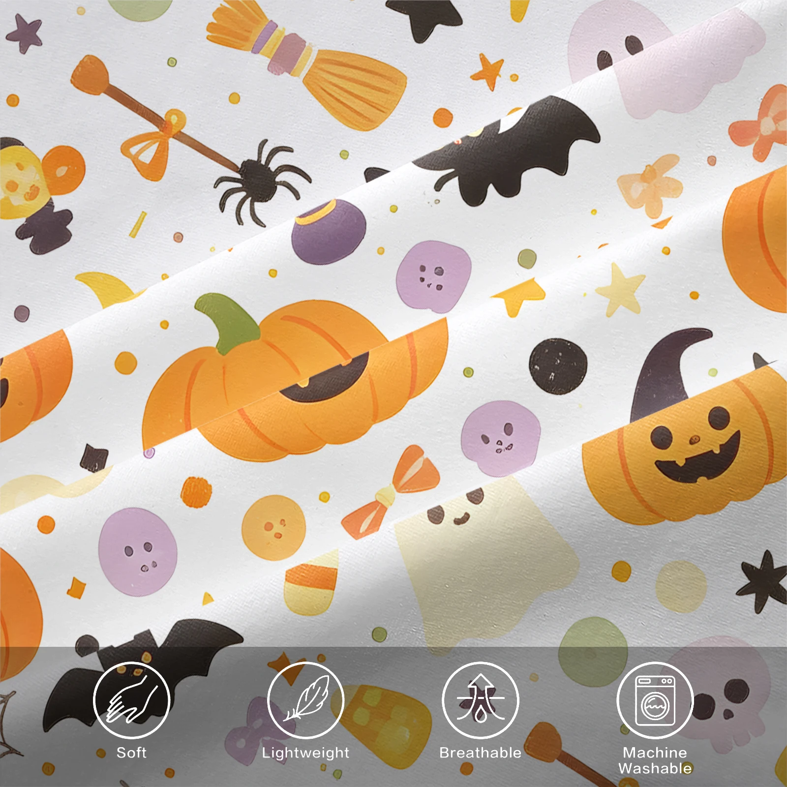 Halloween Duvet Cover Set Cute Pumpkin Ghost Black Cat Spider Web Print Bedding Set Quilt Cover with Pillowcases Holiday Bedding view 6
