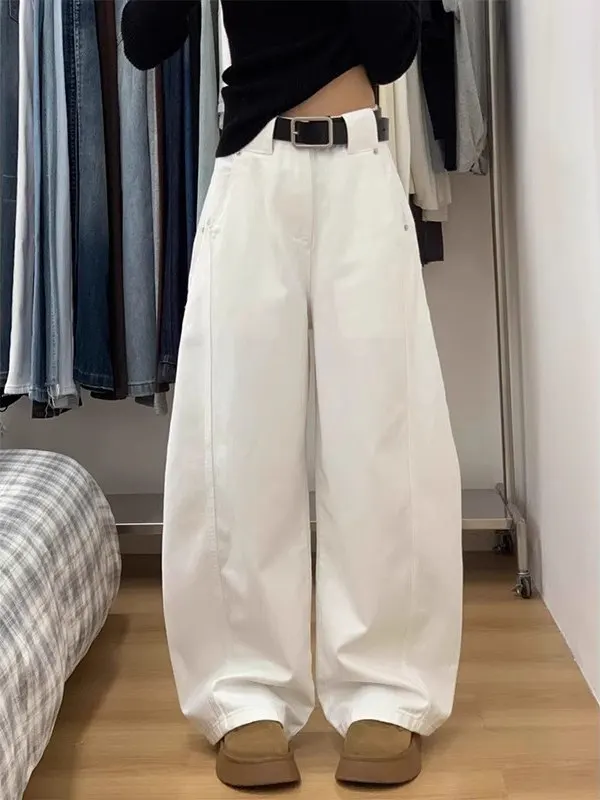 

White Straight Leg Wide Leg Jeans Men Summer New High Waist Loose Slim Casual Jeans Long Pants American Style Youth Fashion