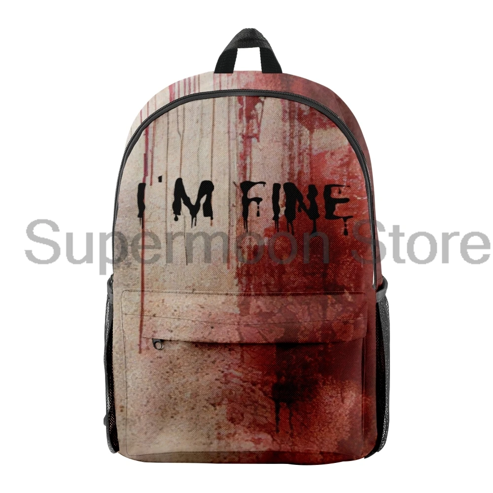 Halloween Merch I'm Fine Problem Solved Bloody Plecak Kobiety Mężczyźni Plecak Unisex Torba podróżna Plecak Casual Daypack