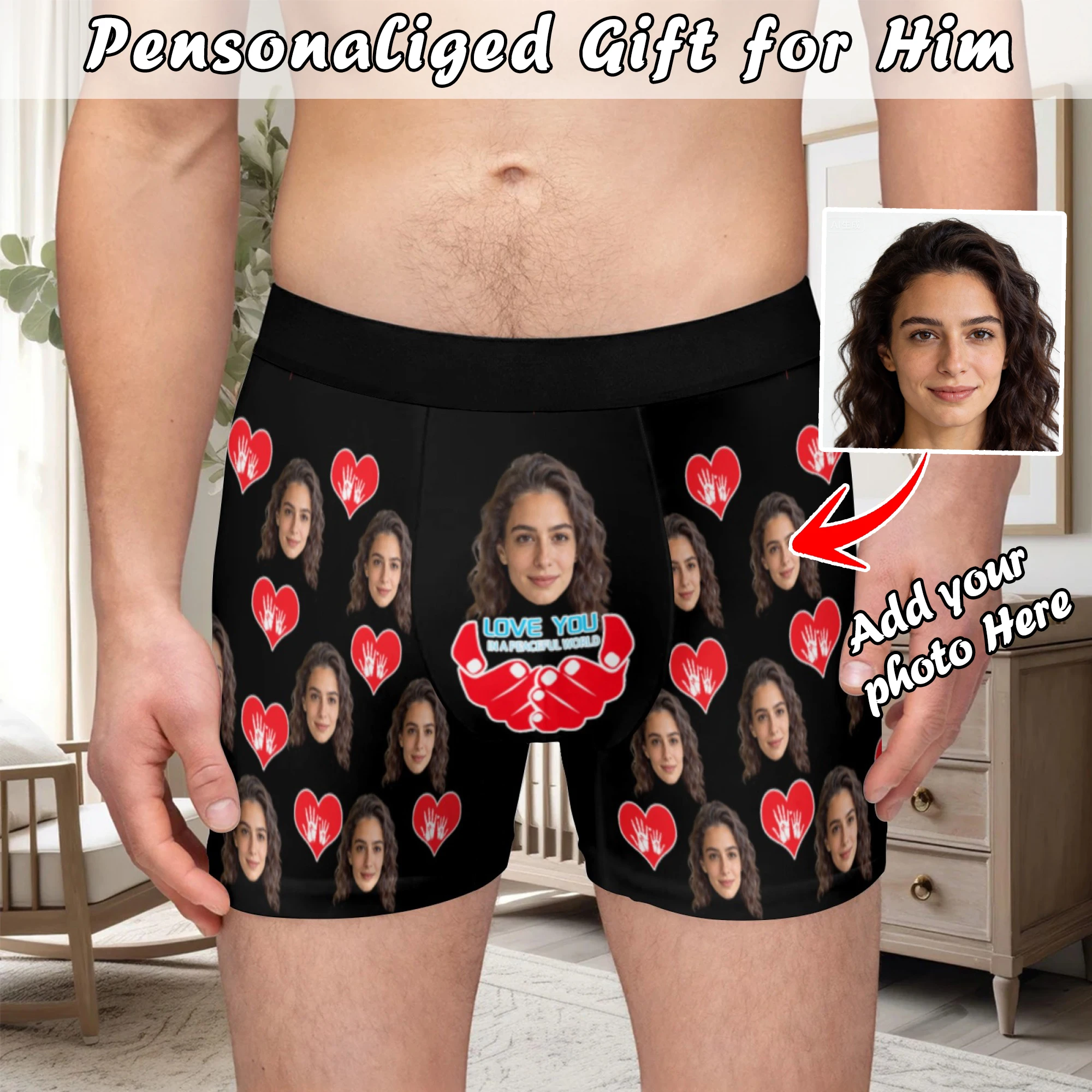 Personalized Face Photo Underwear Custom Heart Boxer Briefs Custom Men Valentine's Day Gift For Husband Anniversary