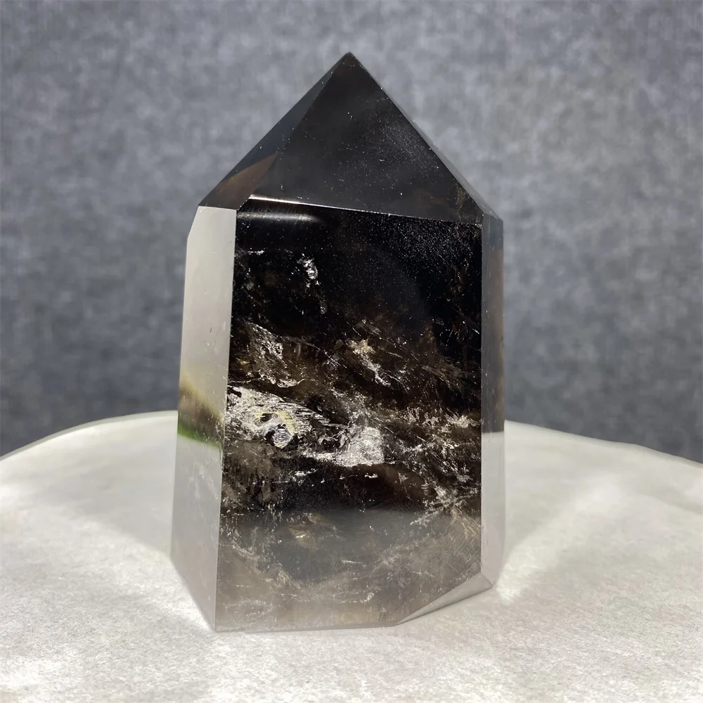 484g   Natural Smoked Quartz  Tower Obelisk  Crystal  Wand  Hexagonal Ornament Mineral Gift Stone Healing Gem