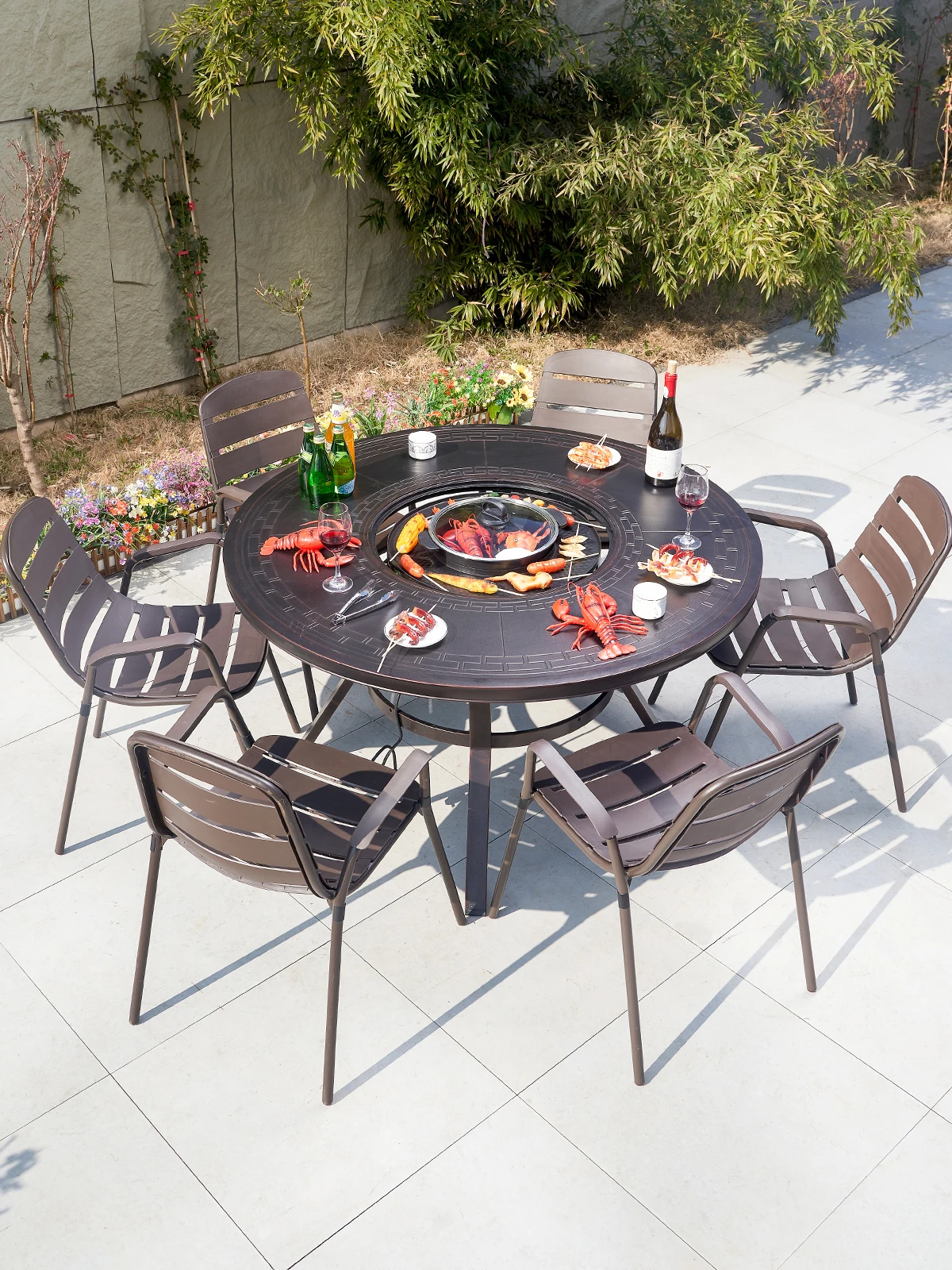 

Outdoor cast aluminum barbecue tables and chairs courtyard smokeless electric baking