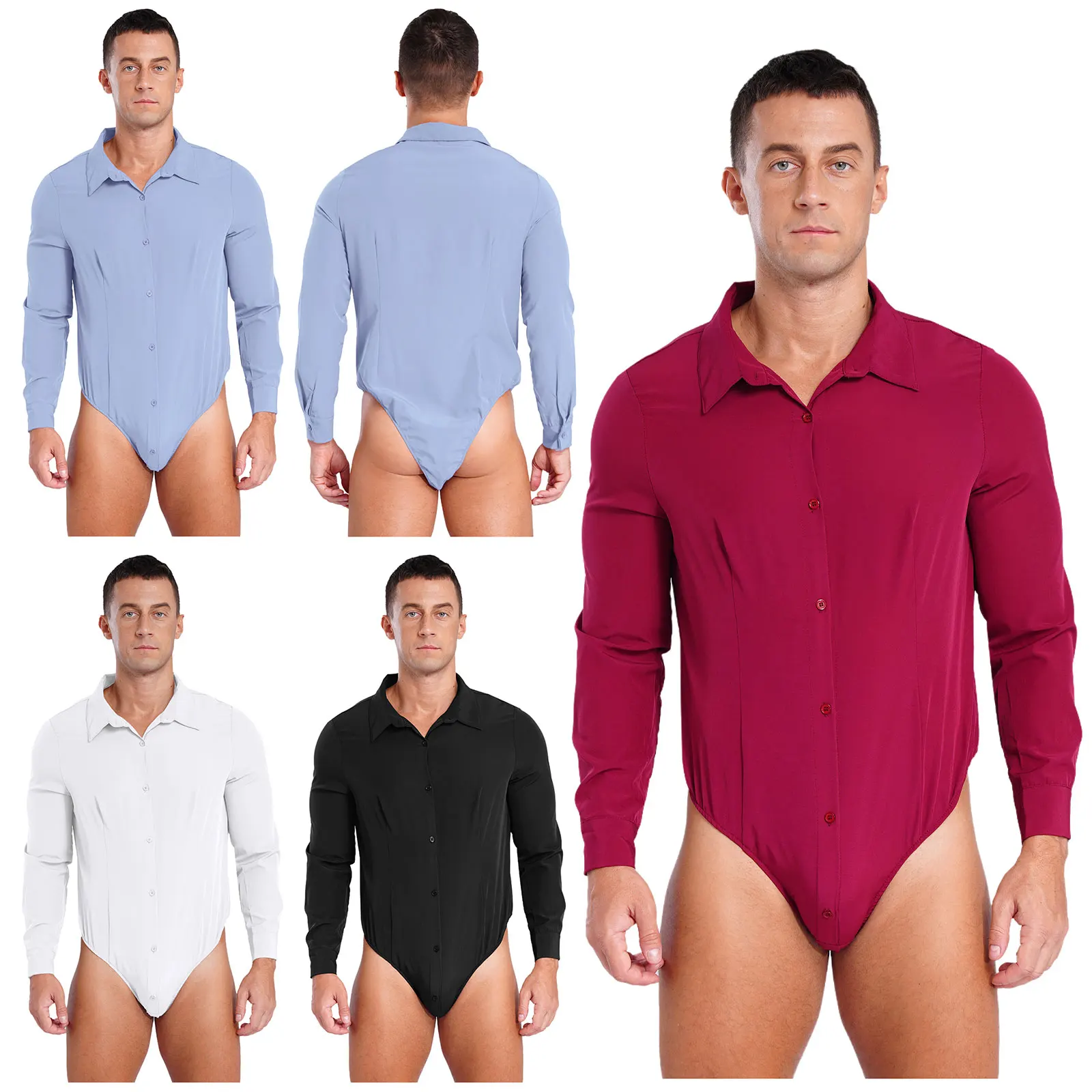 Mens Bodysuit Shirts Tops Long Sleeve Office Work White Blouses OL Shirt Leotard Jumpsuit Male Clothes Business Work Romper - Image 3