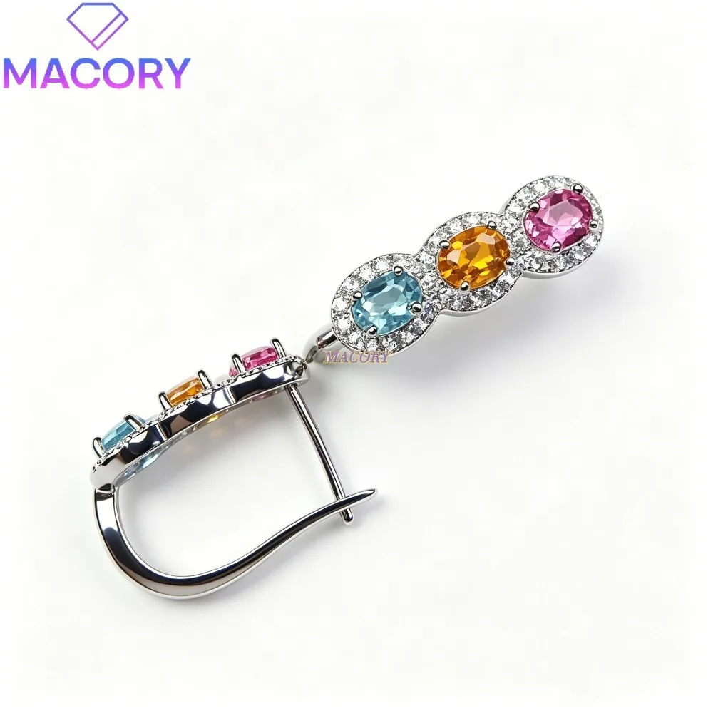 Natural tourmaline earrings 925 sterling silver, novel style rich colors fashionable and unique dopamine-inspired color scheme