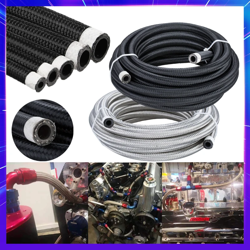 1M-6M Universal AN4 AN6 AN8 AN10 Fuel Oil Hose Gas Cooler Hose Line Pipe Tube NYLON Braided Stainless Steel Radiator Brake CPE