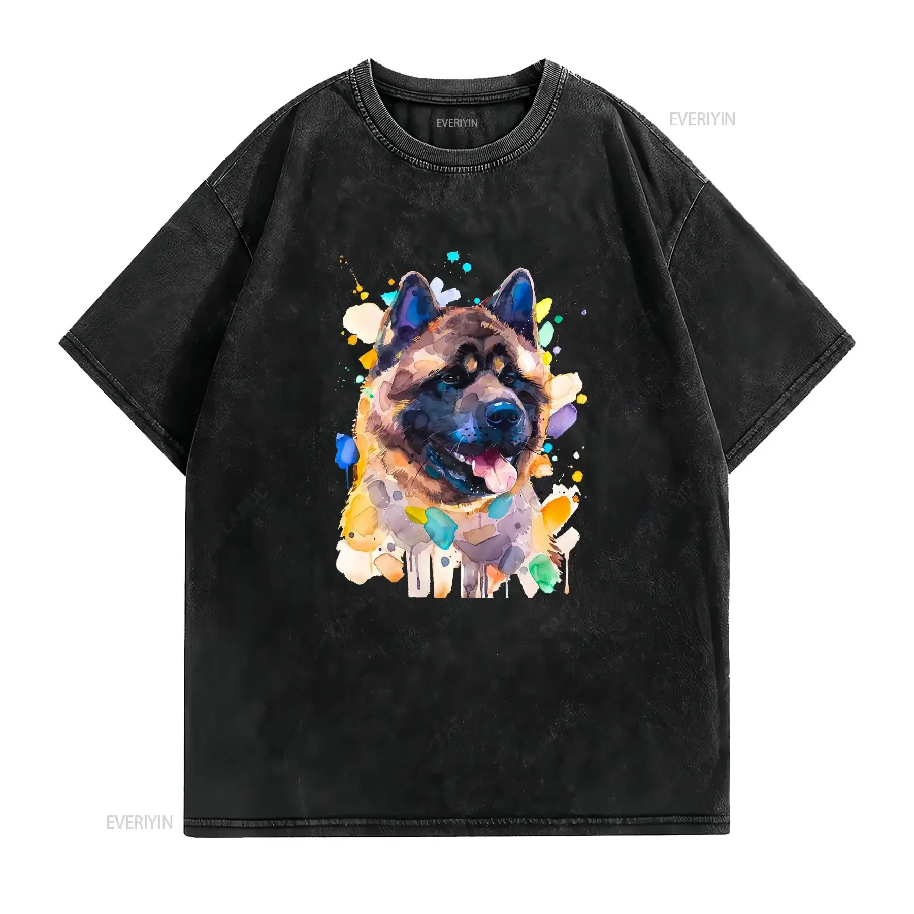 American Akita Dog T shirt ring spun Cotton 100 watercolor print art animal XS S M L XL XXL vintage Washed homme
