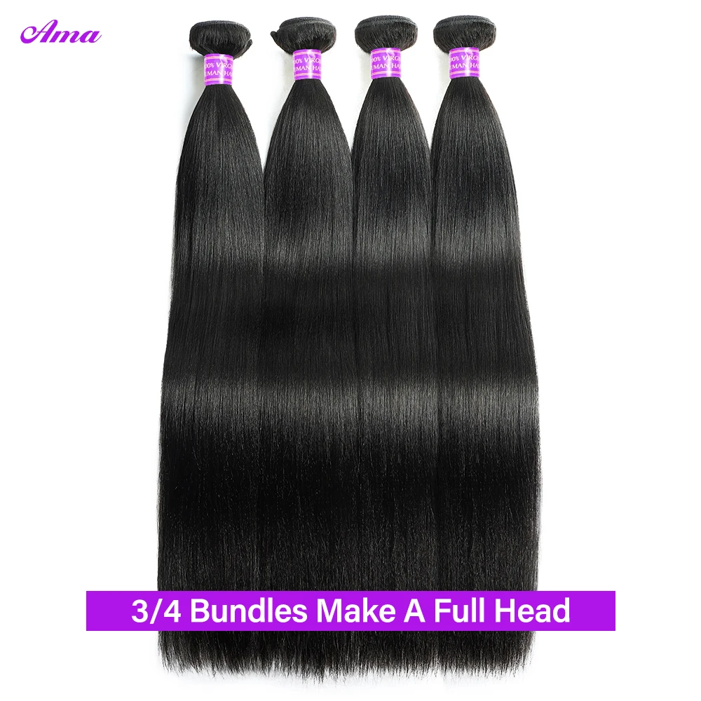 Bundel lurus Yaki 8-30inci bundel jalinan rambut Brasil 1/3/4 bundel jalinan warna alami bundel jalinan rambut manusia Remy