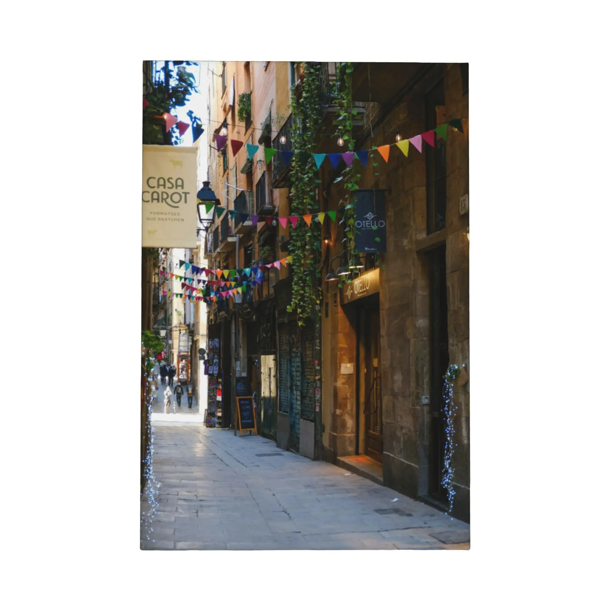 Arte de la pared de la lona de la calle de las flores de España, hermosa impresión escénica del beco floral andaluz, póster de macetas azules de paredes blancas, decoración de la pared del hogar
