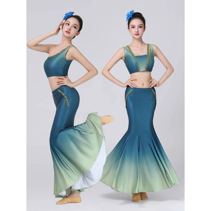 

Dai Dance Costume National Fishtail Wrap Hip Minority Dance Dress Costumes Women Traditional Chinese Peacock Festival Outfit