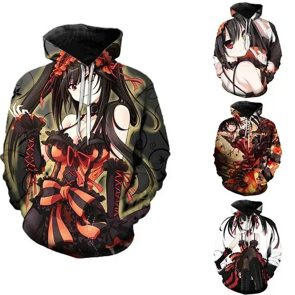 

2024 new Autumn and Winter Cool Girl Street Style Loose Hoodie 3D Printing Anime Theme Hoodie Tokisaki Kuangsan Print Hoodie