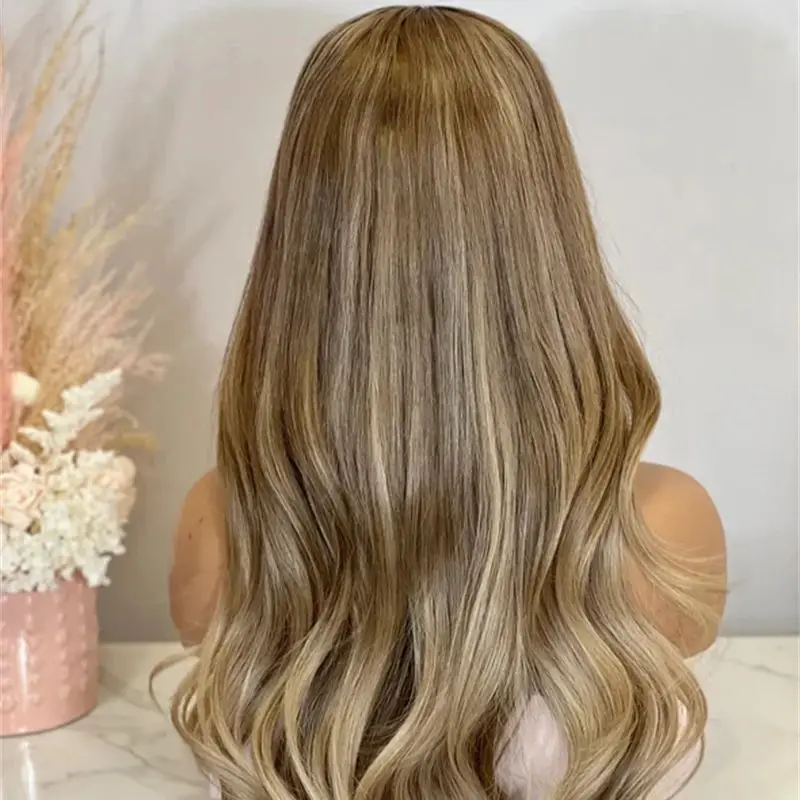 شعر مستعار عالي الكثافة أومبير شقراء براون Balayage الدانتيل شعر مستعار أمامي للنساء المظهر الطبيعي الاصطناعية ألياف مقاومة للحرارة شعر مستعار