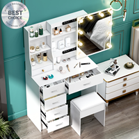 Makeup Vanity Table Set 10 LED Lighted Sliding Mirror 6 Drawer Stool Dressing Desk bedroom furniture white vanity tables