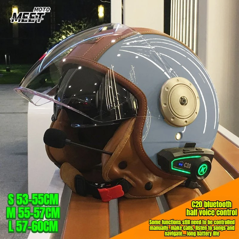 3C Retro Electric Motorcycle Double Mirror Smart Bluetooth Helmet Unisex Thermal Ear Protector Three-quarter Half Helmet