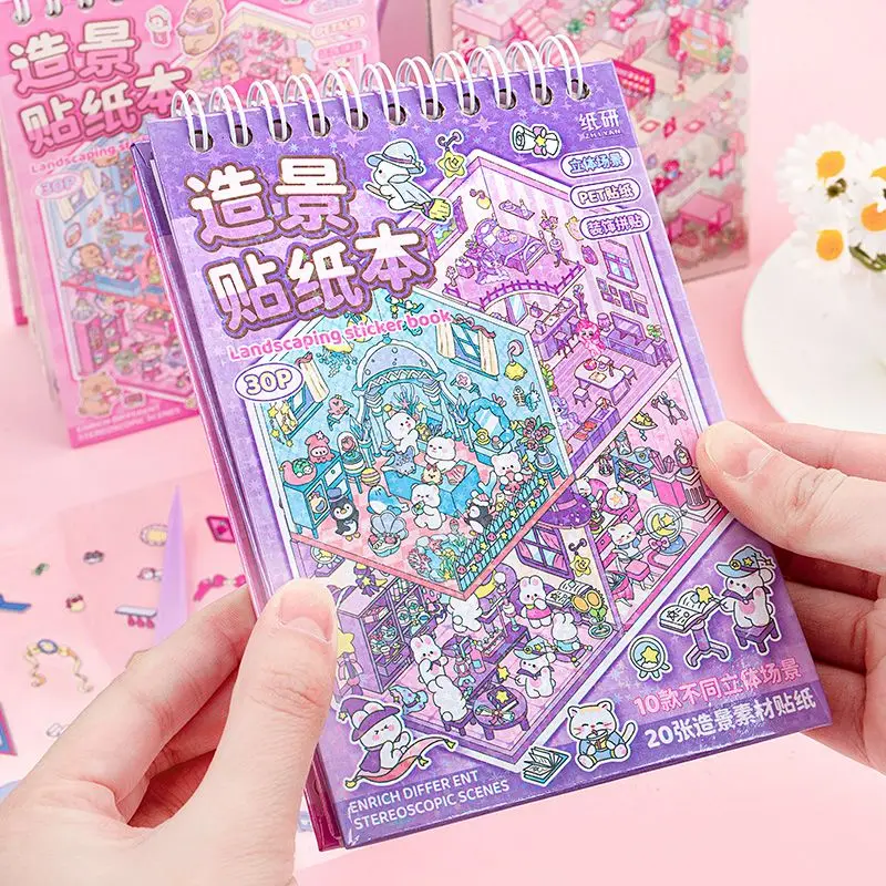 مجموعة 10 في 1 لمشهد مصغر، مادة كابينة مجسمة ثلاثية الأبعاد، ملصقات يدوية لطيفة لتخفيف الضغط