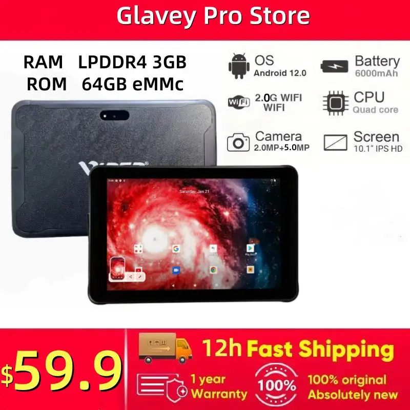 Gift Stylus Pen 10.1" Android 12 Tablet MT8168 CPU 3GB RAM 64GB ROM Dual Camera WIFI Bluetooth 5.0 Type-C 6000mAh