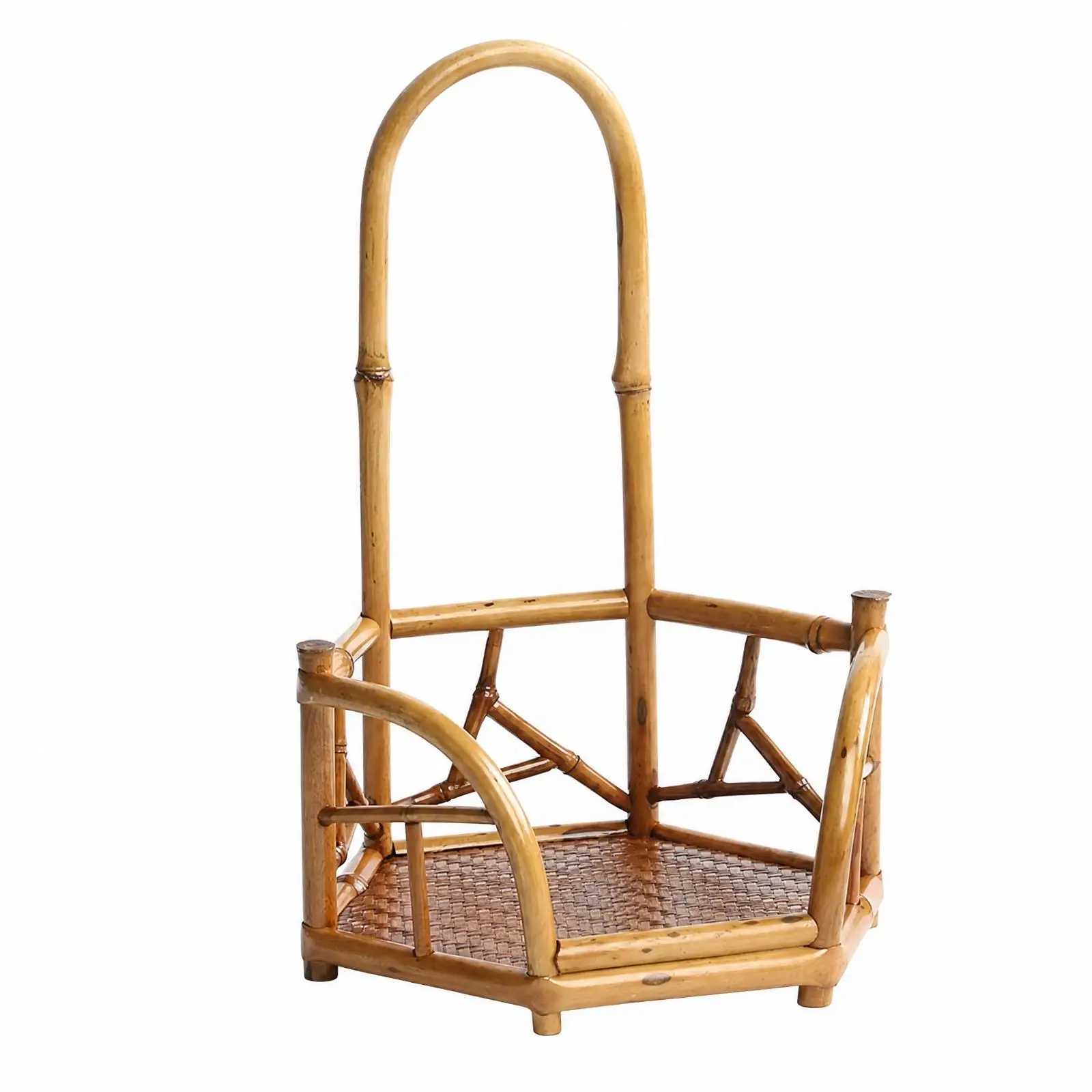 Handcrafted Bamboo Stove Shelf Teapot Stand for Tea Ceremony Tabletop Display Rack with Arch Design