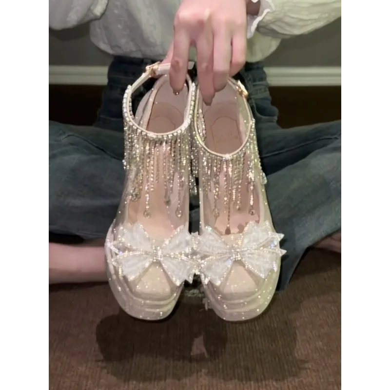 Silver Stunning Block Heels Mary Jane Shoes