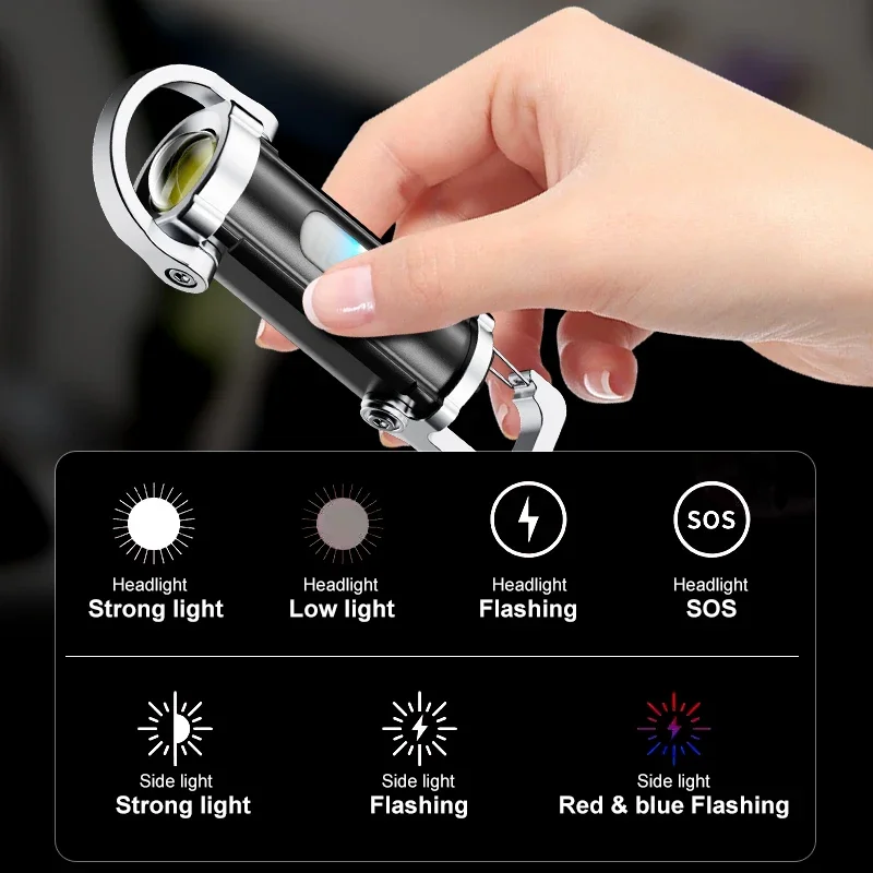 充電式 LED キーホルダー懐中電灯多機能 EDC ワークライト 7 モード緊急キーホルダーランプウォーキング検索ハイキング