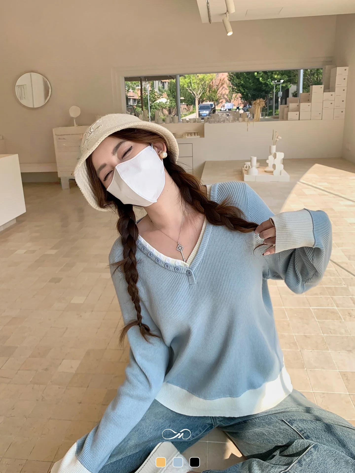 

Женский вязаный свитер Maixi больших размеров с V-образным вырезом, в стиле колор-блок, повседневный, свободного кроя, осенний топ, модная одежда больших размеров