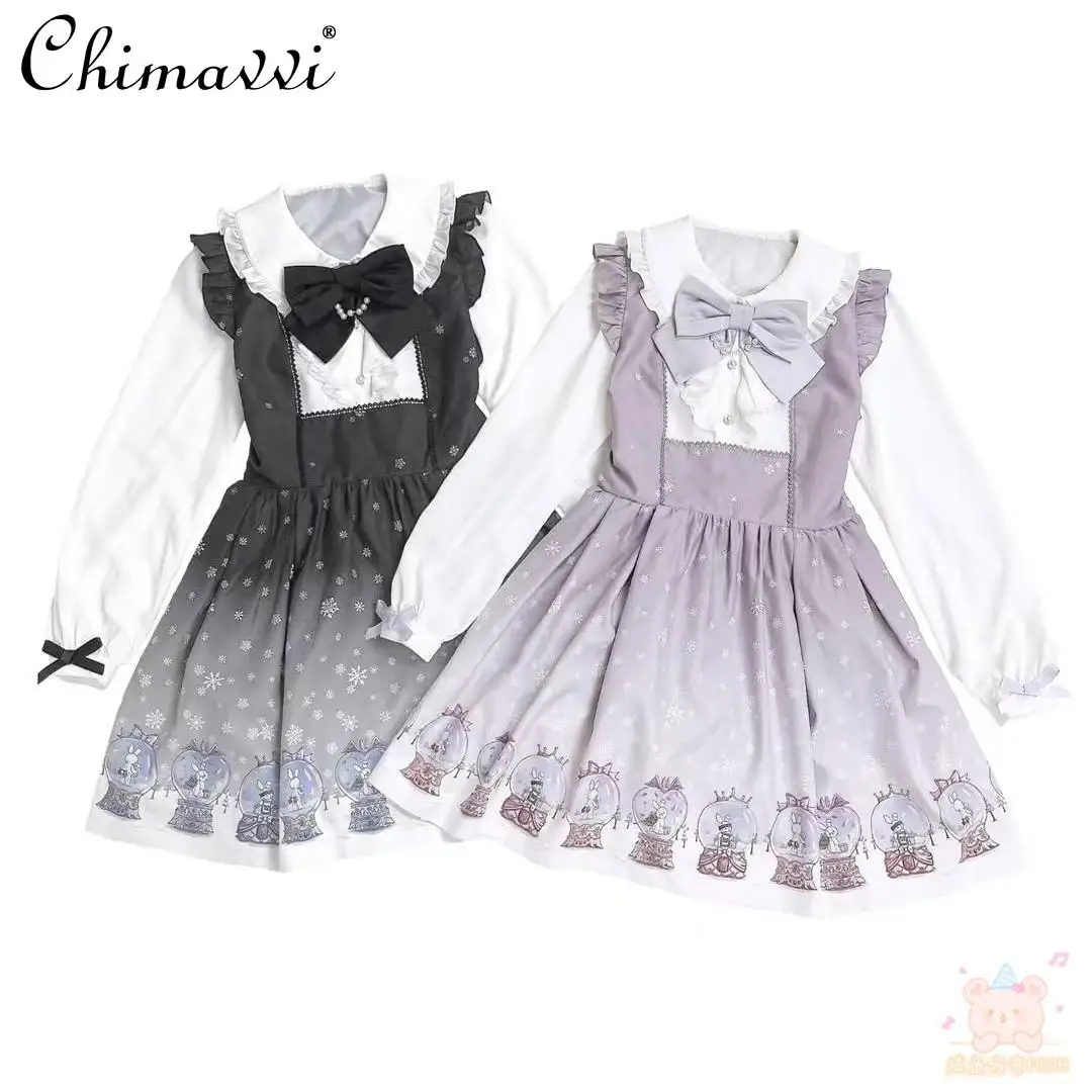 Japanese Sc Sweet Cute Rabbit Crystal Ball Christmas Dress Spring and Autumn New Gradient Purple Mass Production Lolita Dress