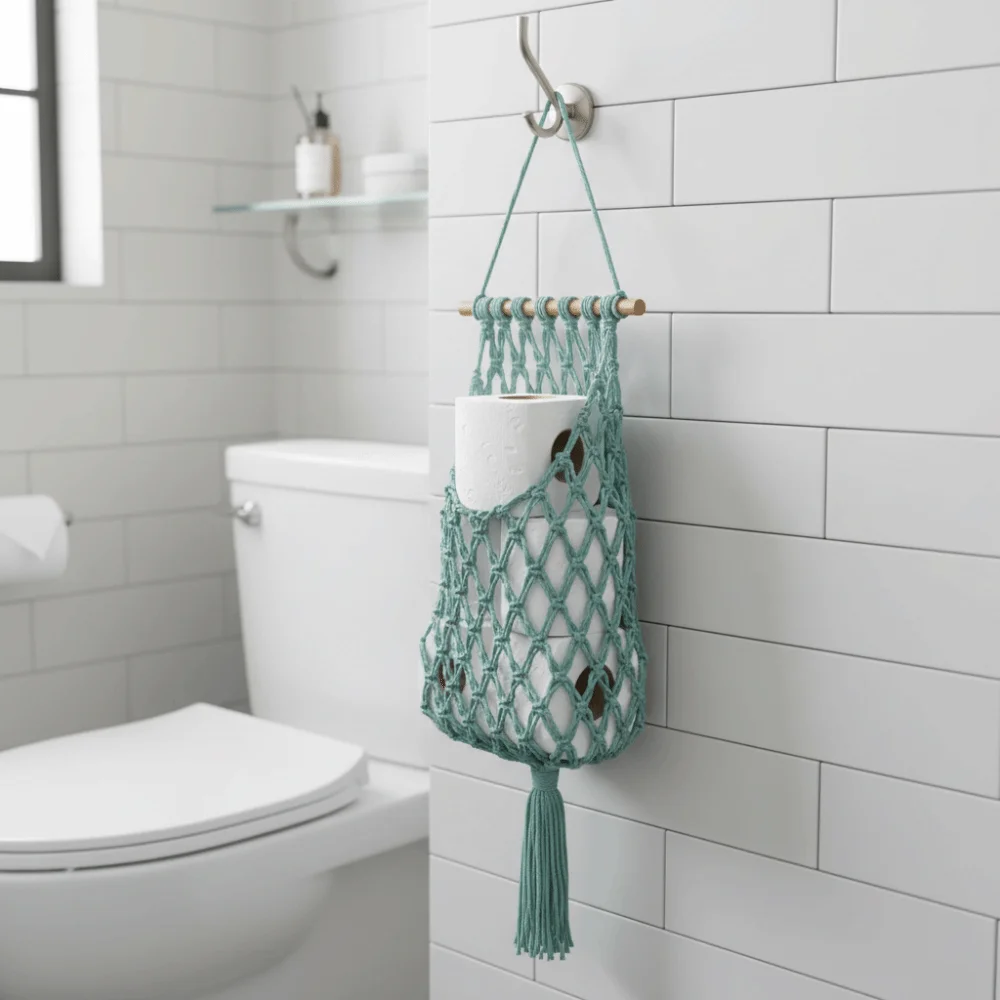 Handmade Woven Fruit Storage Basket Tassel Design Hanging Hammock Style Vegetable Container Four Season Use Wall Mounted