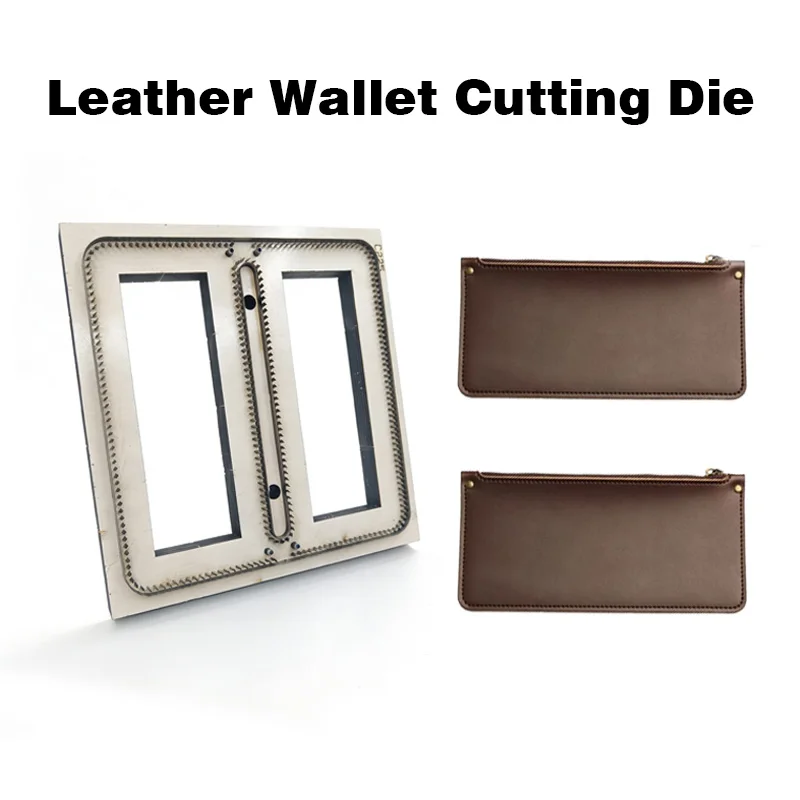 C225 Double Zipper Long Wallet Leather Cutting Mold Set Handmade Leather Goods DIY Wood Steel Knife Tool Kit for Leather Craft