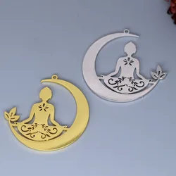 5pcs/lot Yoga Meditation Charm Pendants Making DIY Stainless Steel Handmade Finding Jewelry
