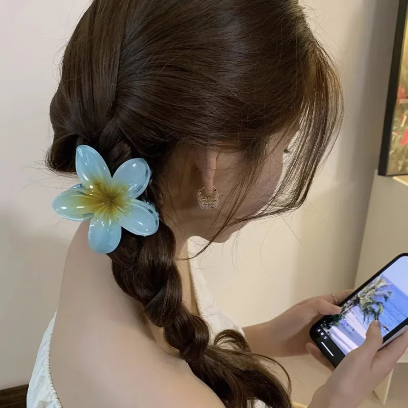 2025 neue hawaiianische Farbverlaufs-Haarspangen für Damen, Blumen-Haarklammern, Hai-Haarnadeln, Urlaub, Strand-Stil, Haarnadeln, Haar-Accessoires – Detail 6